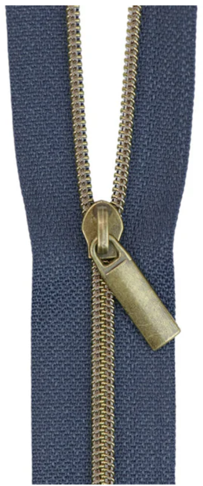 Sallie Tomato - 3 Yard Zipper - Navy Tape with Antique Gold Coil #3