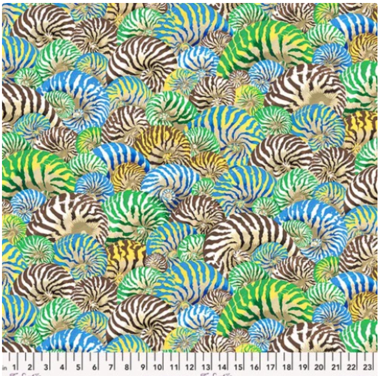 Treasure Island Snow Leopard Designs - Nautilus Shell Blue by Free Spirit