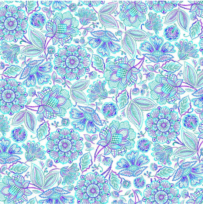 Indigo Garden - Packed Jacobean Floral CD3413 by Timeless Treasures