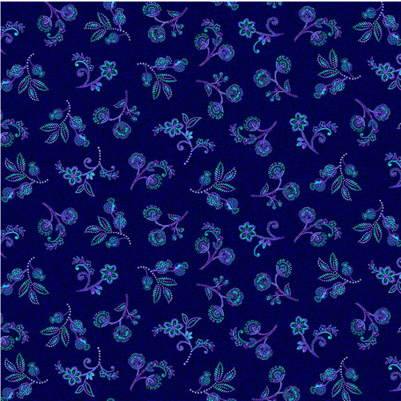 Indigo Garden - Small Jacobean Floral Navy CD3415 by Timeless Treasures