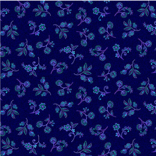 Indigo Garden - Small Jacobean Floral Navy CD3415 by Timeless Treasures