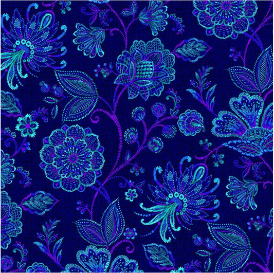 Indigo Garden - Large Jacobean Floral Navy CD3411 by Timeless Treasures