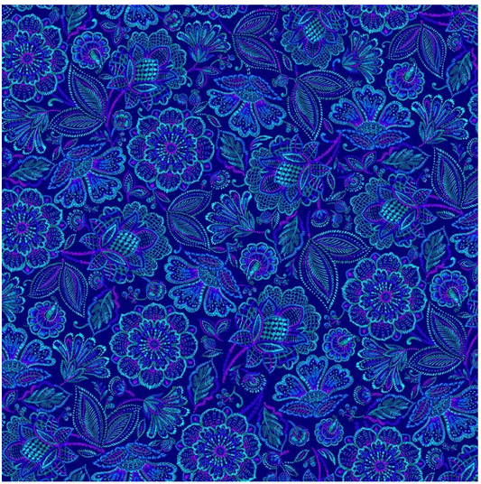 Indigo Garden - Packed Jacobean Floral Indigo CD3413 by Timeless Treasures