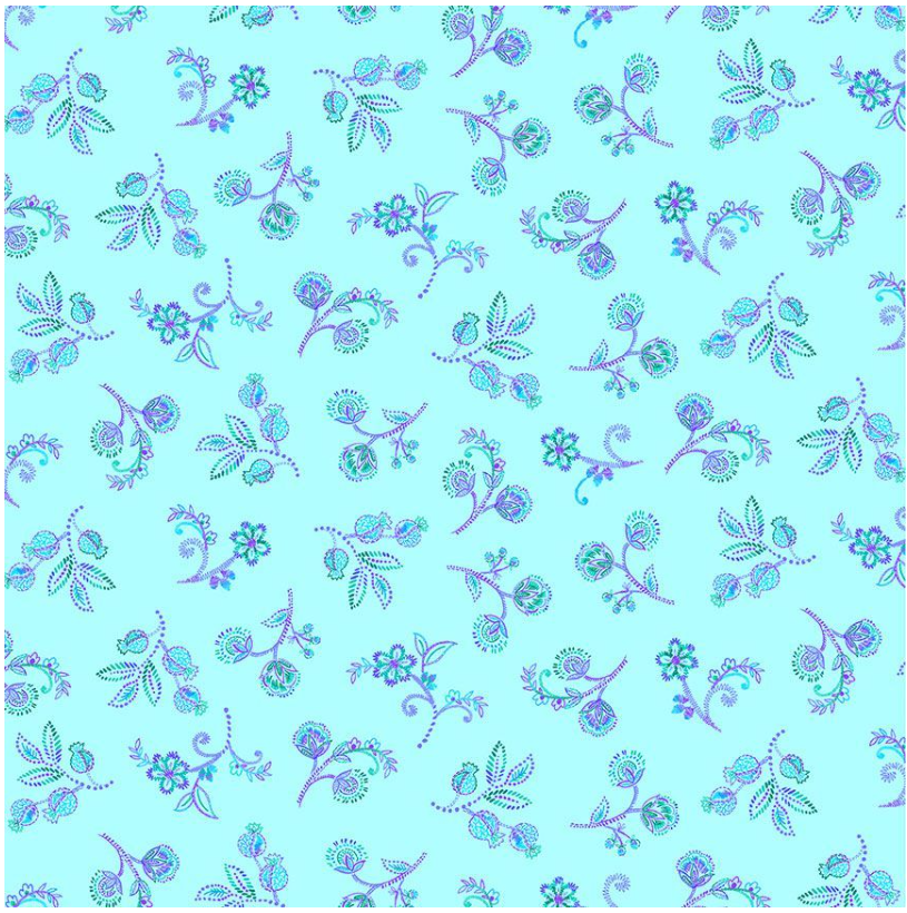 Indigo Garden - Small Jacobean Floral Aqua CD3415 by Timeless Treasures