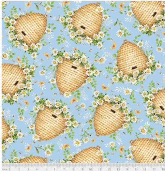 Garden Buzz - Beehive Blue 05291 by P&B Textiles
