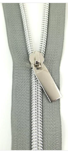 Sallie Tomato - 3 Yard Zipper - Grey Tape & Nickel Coil