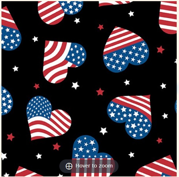 True Hero - Patriotic Hearts - Black Background 14149-12 - Kanvas Fabrics