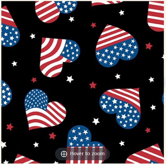 True Hero - Patriotic Hearts - Black Background 14149-12 - Kanvas Fabrics