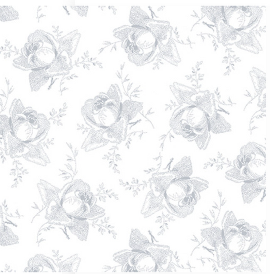 Quilter's Flour V White on White - Stylized Rose 1693-01W by Henry Glass