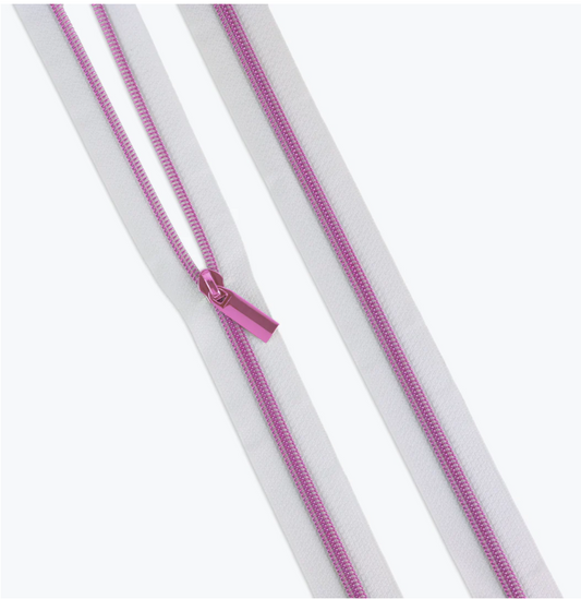 Tula Pink Zippers by the Yard by Sallie Tomato - White Tape + Pink Coil and 9 Pink Pulls