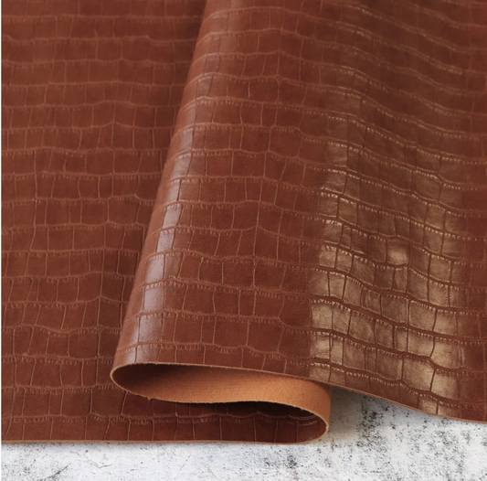 Sallie Tomato High Quality Faux Leather - Saddle Brown Crocodile