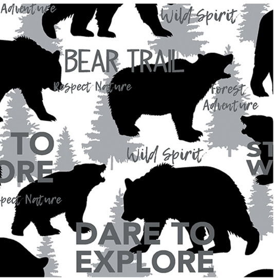 Great Outdoors - Bear Country - White by Benartex