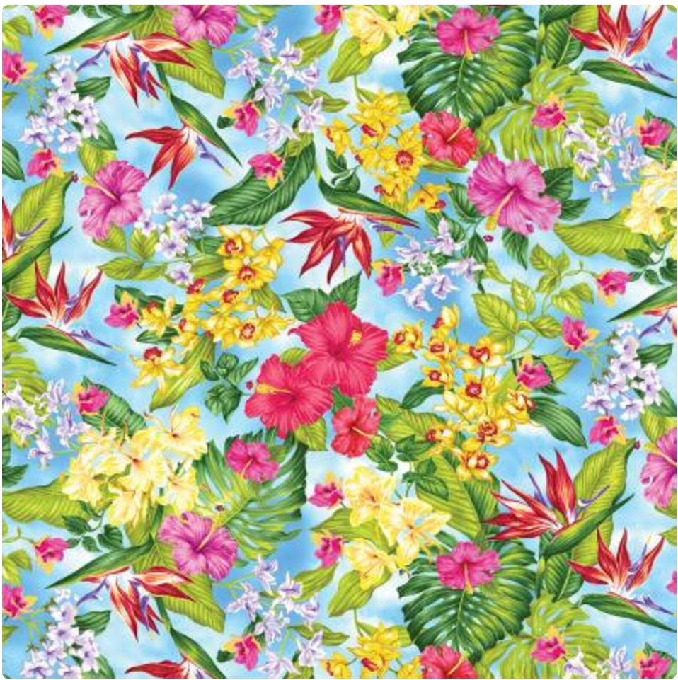 Tropical Escape - Floral Paradise Sky Blue by Benartex