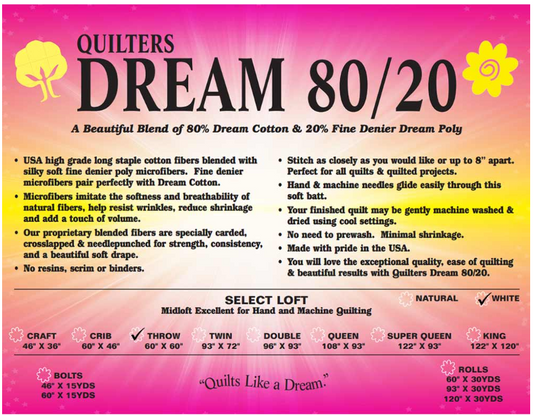 Quilters Dream 80/20 Select Loft - Natural - Throw