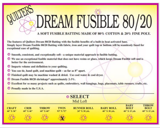 Quilters Dream Fusible 80/20 Mid Loft Natural - Twin