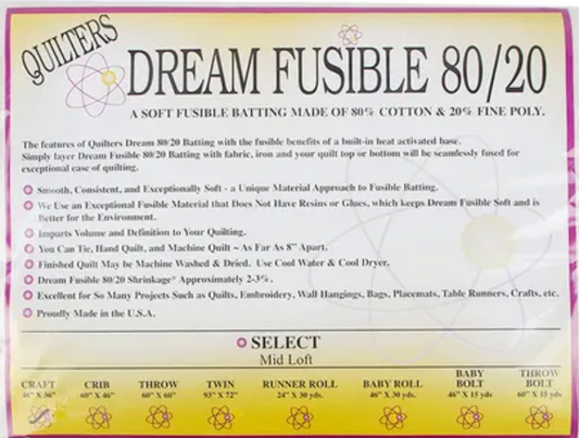Quilters Dream Fusible 80/20 Mid Loft Natural - Craft