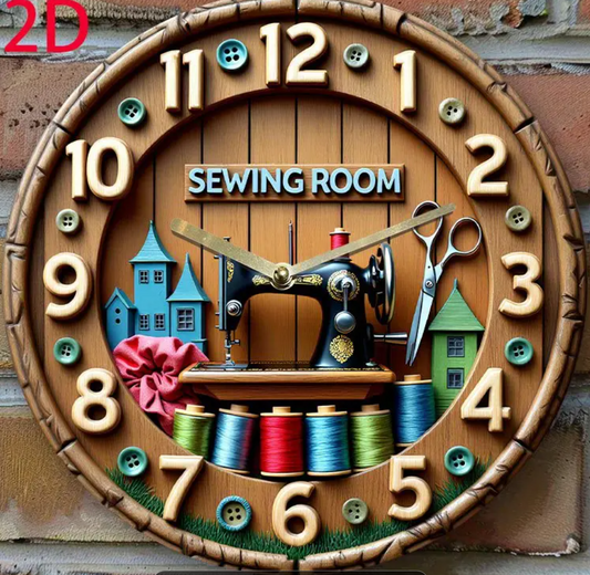 Clock - Sewing Room - Antique Sewing Machine with Spools of Thread (603)