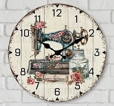 Clock - 12" Antique Sewing Machine With Flowers (605)
