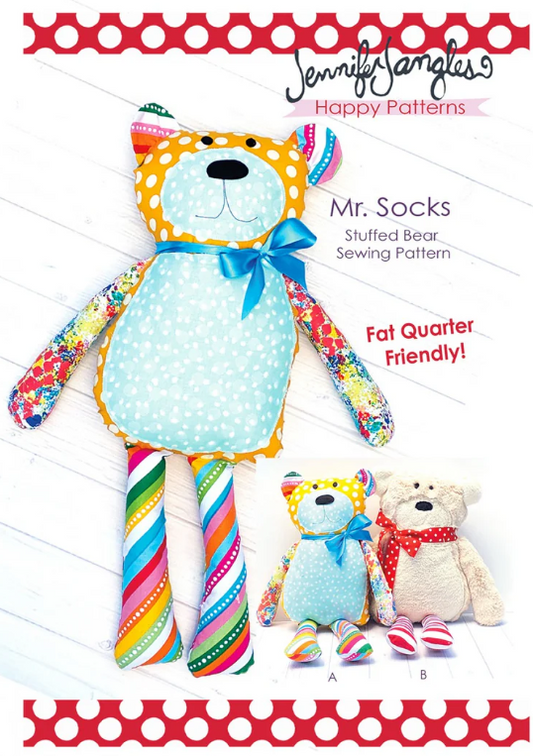 Mr. Socks Stuffed Bear Sewing Pattern - A Happy Pattern by Jennifer Jangles