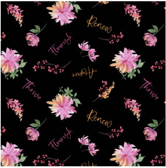 Floral Party - Black Word Toss 40764-938 by Wilmington Prints