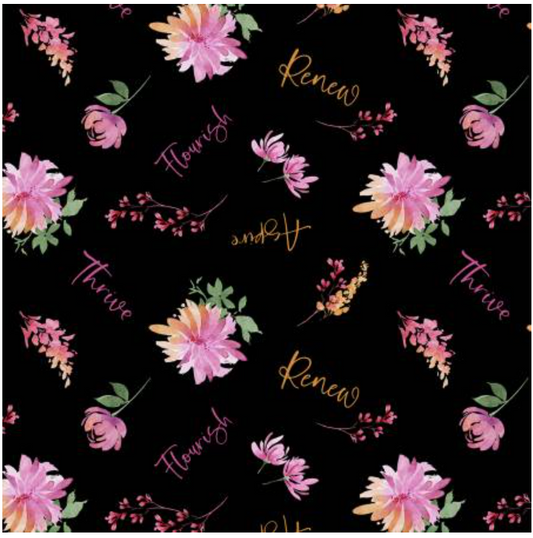 Floral Party - Black Word Toss 40764-938 by Wilmington Prints