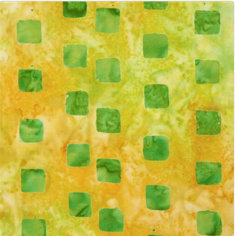 Inky Green Squares Yellow Orange Batik by Michael Miller