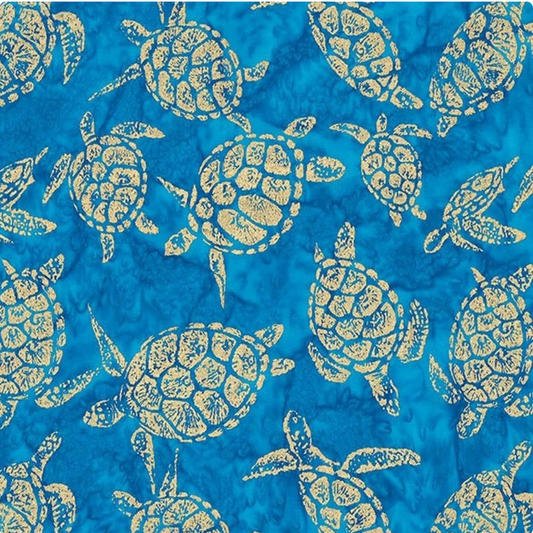 Tropical Batiks Metallics - Turtle Island BTM9202-TURQ-D by Michael Miller