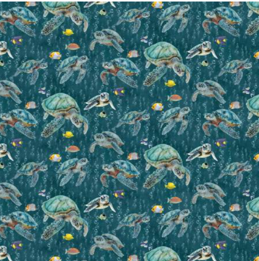 Under the Sea - Sea Turtle Swim Teal/Multi by Benartex