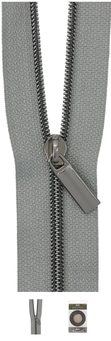 Sallie Tomato - 3 Yard Zipper - Grey Tape & Gunmetal Coil