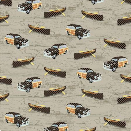 Twilight Lake  1693-33 Beige Canoes & Cars by Henry Glass & Co.