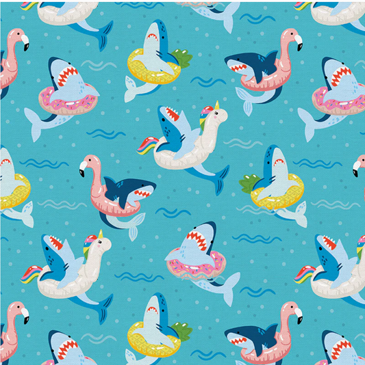 Fun in the Sun - Shark Attack - Blue by Paintbrush Studio Fabrics