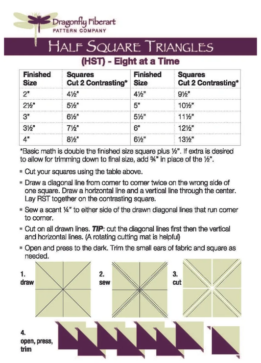 Half Square Triangles Reference Card by Dragonfly Fiberart Pattern Company