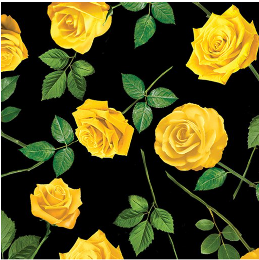 Flowers of Friendship - Single Yellow Roses Black 14511-12 by Benartex