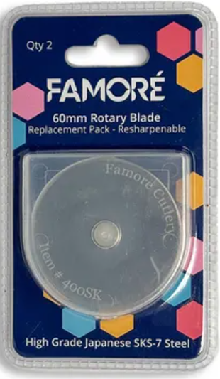 Famore - Rotary Cutter 60mm Replacement Blades Pkg of 2