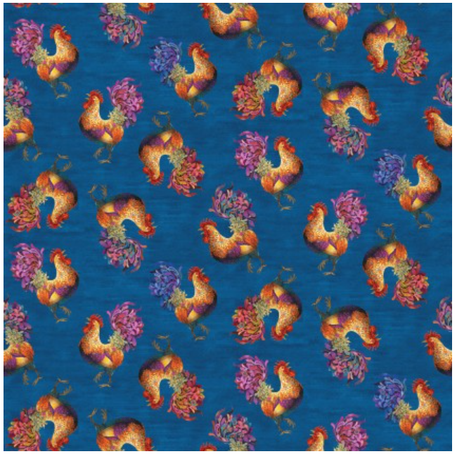 Something to Crow About - Rooster Toss Blue by Benartex