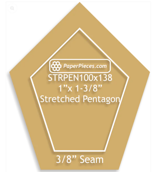 Stretched Pentagon 1" x 1 3/8" Acrylic Fabric Cutting Template 3/8" Seam by Paper Pieces