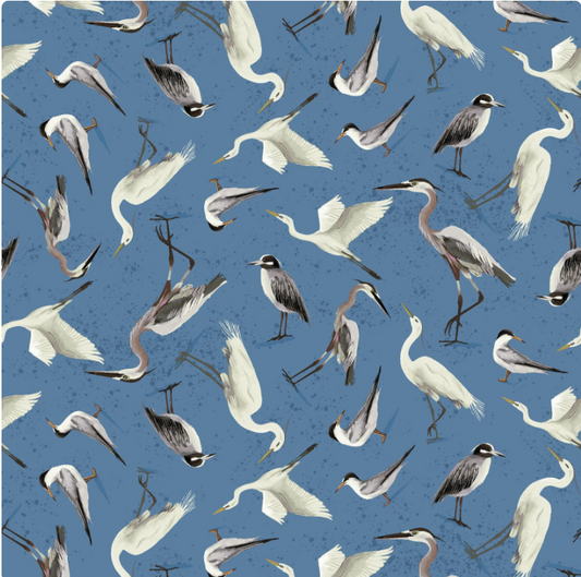 Seashell Wishes - Sea Birds-Denim Y3468-88 by Clothworks