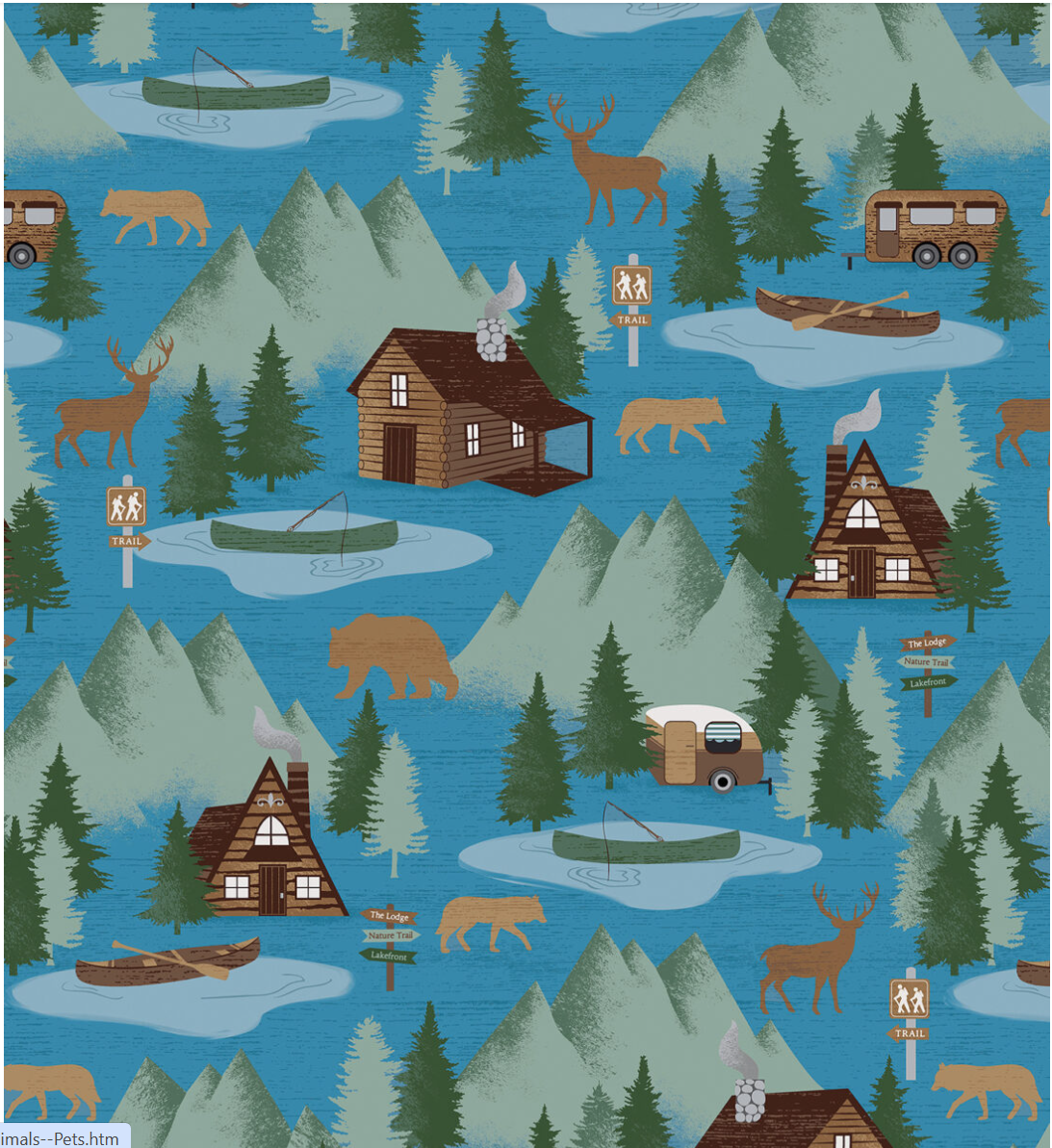 Moose Creek Lodge - At the Cabin Blue/Teal by Benartex