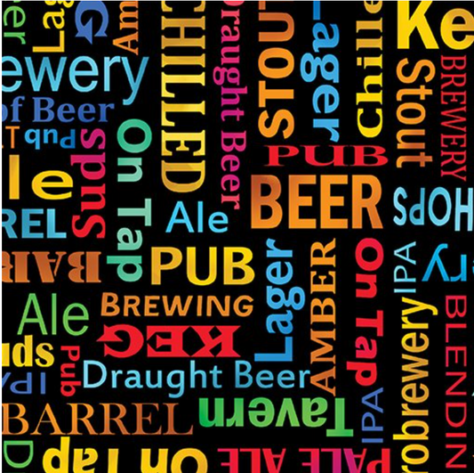 Ale House - Words Black/Multi by Benartex