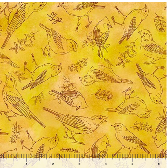 Drawn to Birds - Bird Toile Butterscotch 31137-S By QT Fabrics