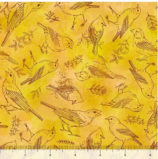 Drawn to Birds - Bird Toile Butterscotch 31137-S By QT Fabrics