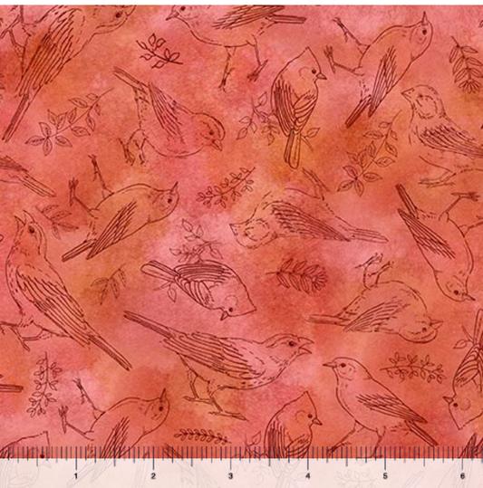 Drawn to Birds - Bird Toile Strawberry 31137-R By QT Fabrics