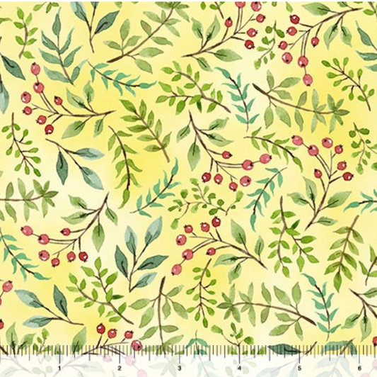 Drawn to Birds - Berry Sprigs Pale Yellow 31138-S By QT Fabrics