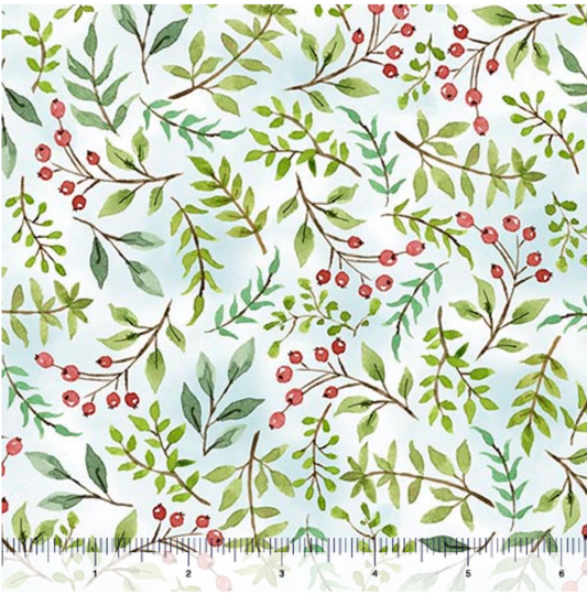 Drawn to Birds - Berry Sprigs Pale Blue 31138-B by QT Fabrics