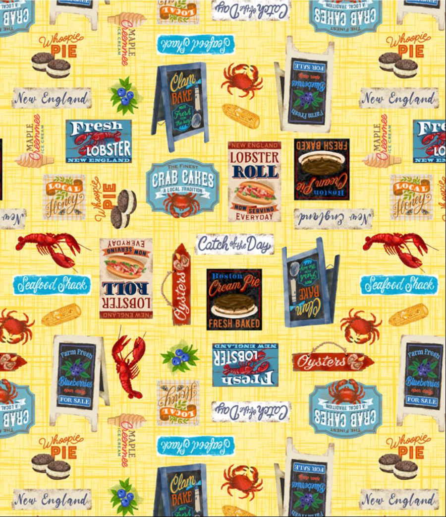 All New England Shop Hop Fabric 2025 - New England Signs Yellow by Benartex