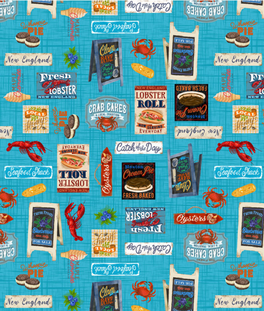 All New England Shop Hop Fabric 2025 PRESALE - New England Signs Blue by Benartex