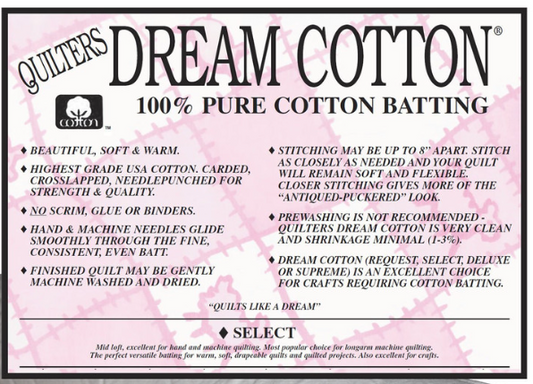 Quilters Dream Cotton - 100% Pure Cotton Batting - White Select - Double