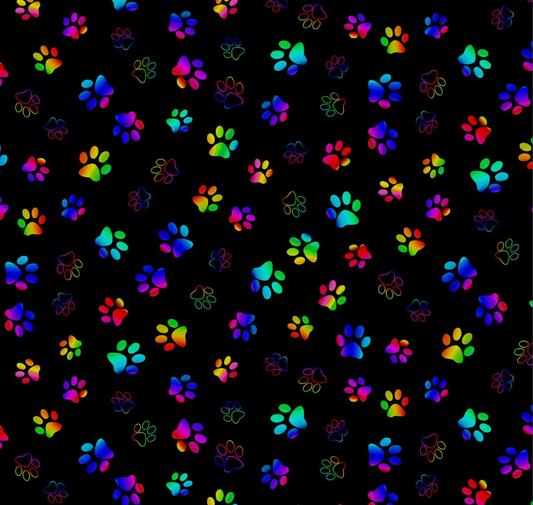 Rainbow Paw Prints - CD3035 Black by Timeless Treasures