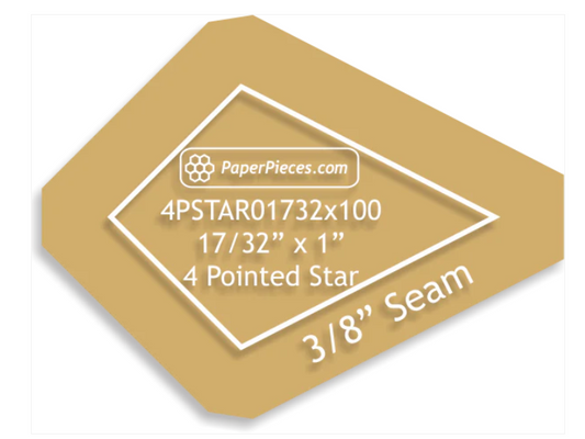 4 Point Star Acrylic 17/32" x 1" Fabric Cutting Template 3/8" Seam by Paper Pieces
