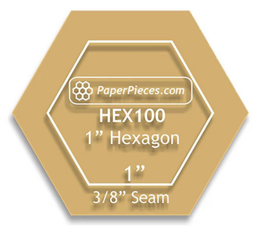 Hexagon 1" Acrylic Fabric Cutting Template 3/8" Seam by Paper Pieces